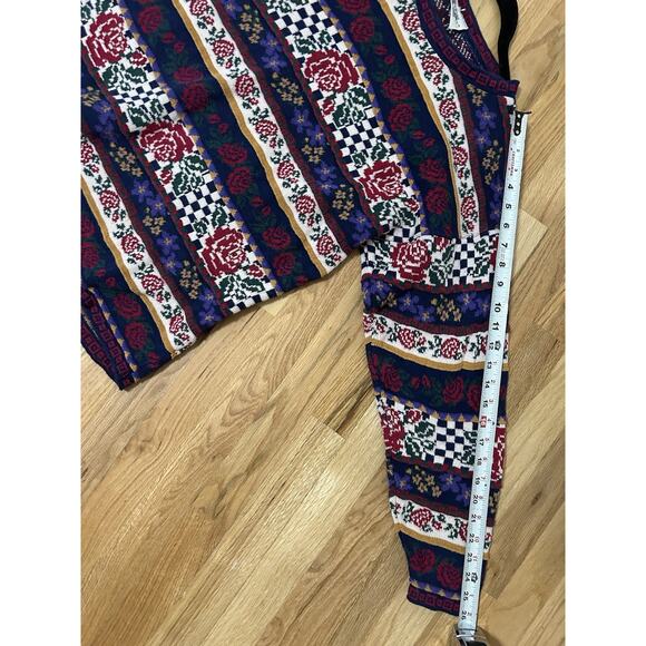 80's Vintage 3D Knit Floral Rose Sweater Size Large Cotton Grandma Cottage - Picture 8 of 9